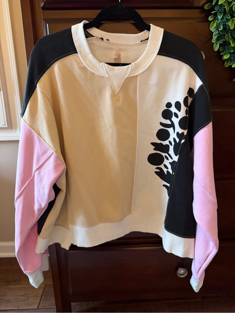 FP Movement by Free People Colorblock Crewneck Sweatshirt in Cream, Black & Pink